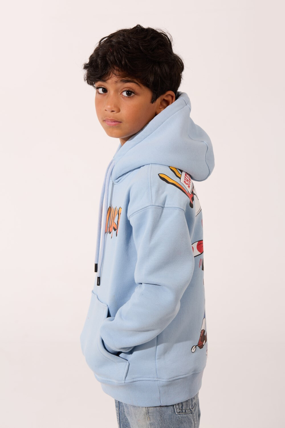 Boy's Oversized Melton Hoodie Sweatshirt With Back Graphic Print And Front Pocket