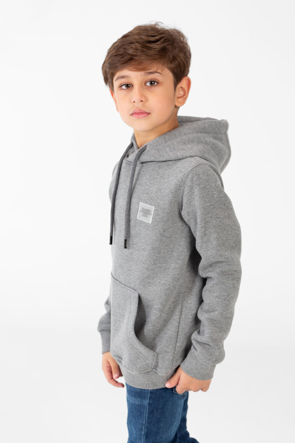 Boy's Basic Plain Hoodie Sweatshirt With Kangaroo Pocket