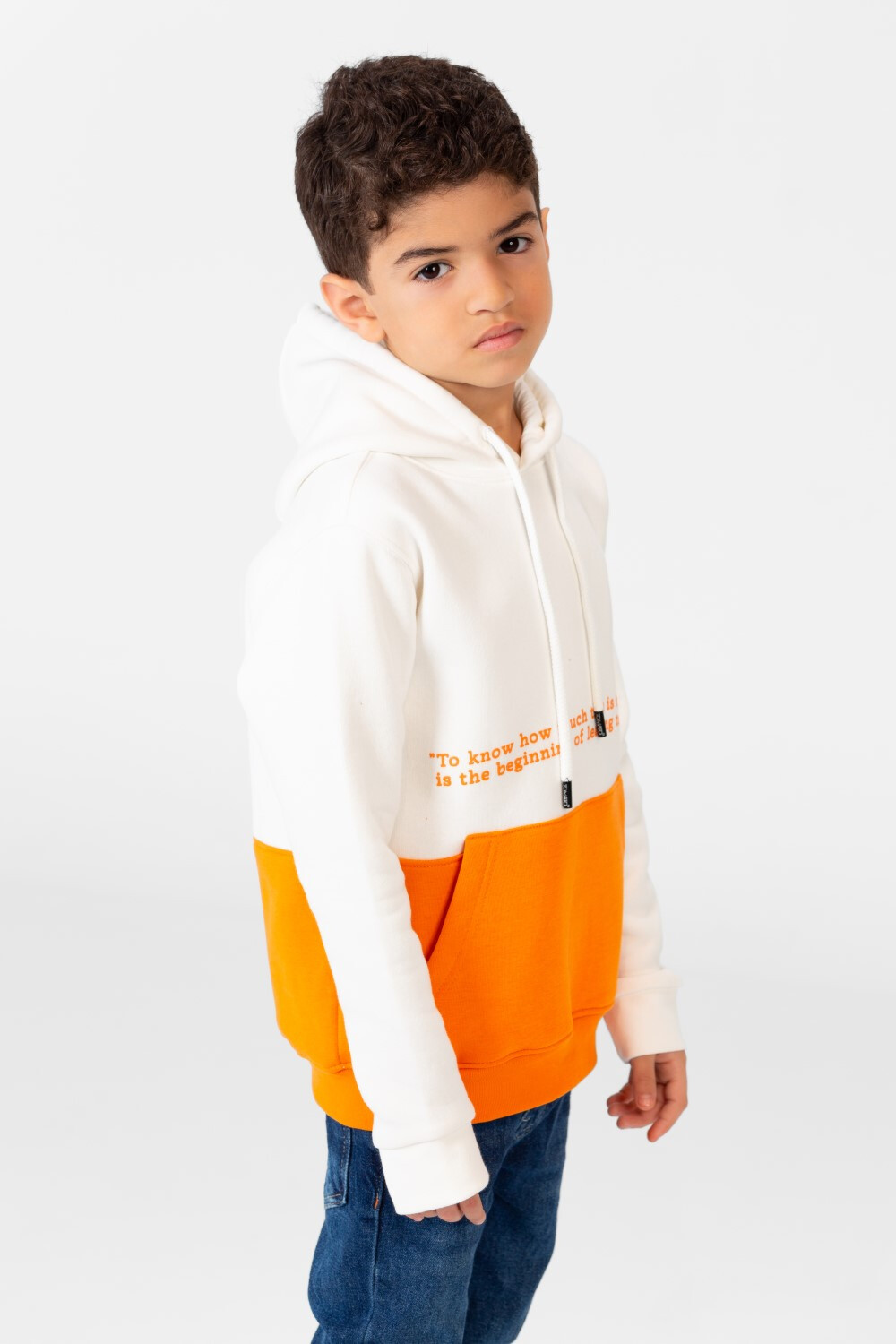 Boy's Hoodie Sweatshirt With Color Block And Text Print On The Front