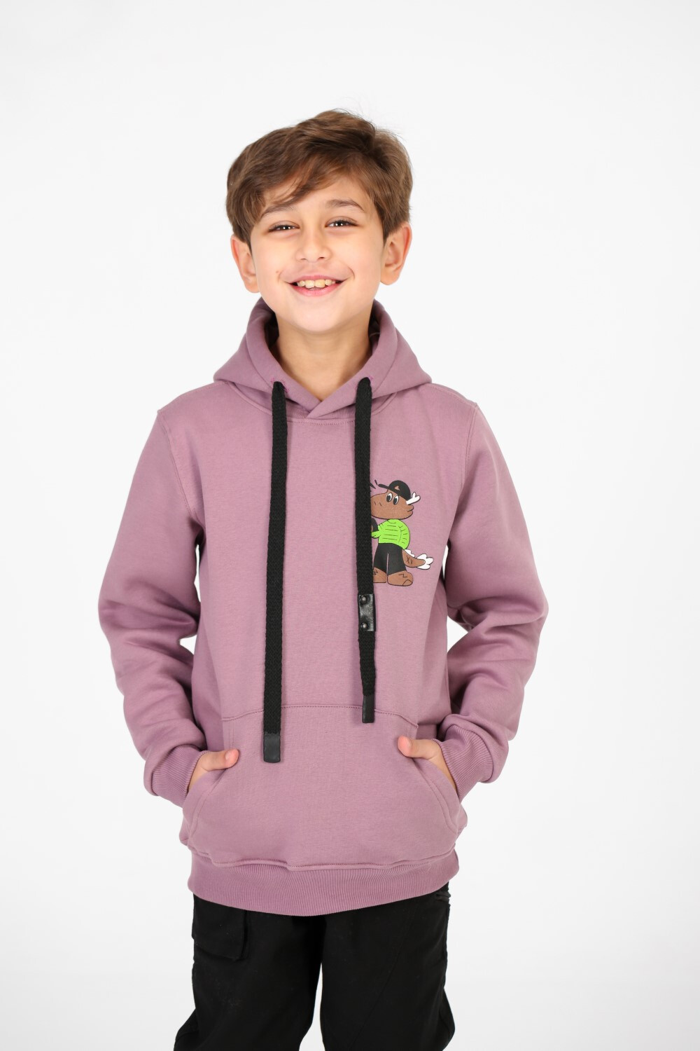 Boy's Printed Hoodie With Long Sleeves And Kangaroo Pocket