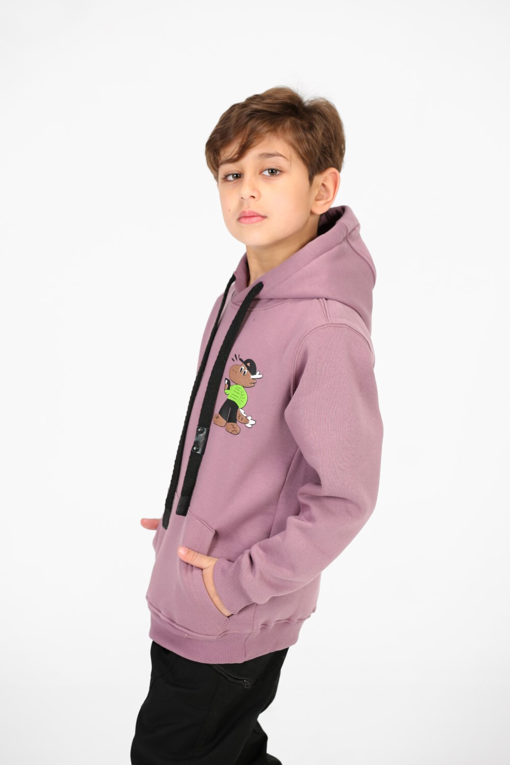 Boy's Printed Hoodie With Long Sleeves And Kangaroo Pocket