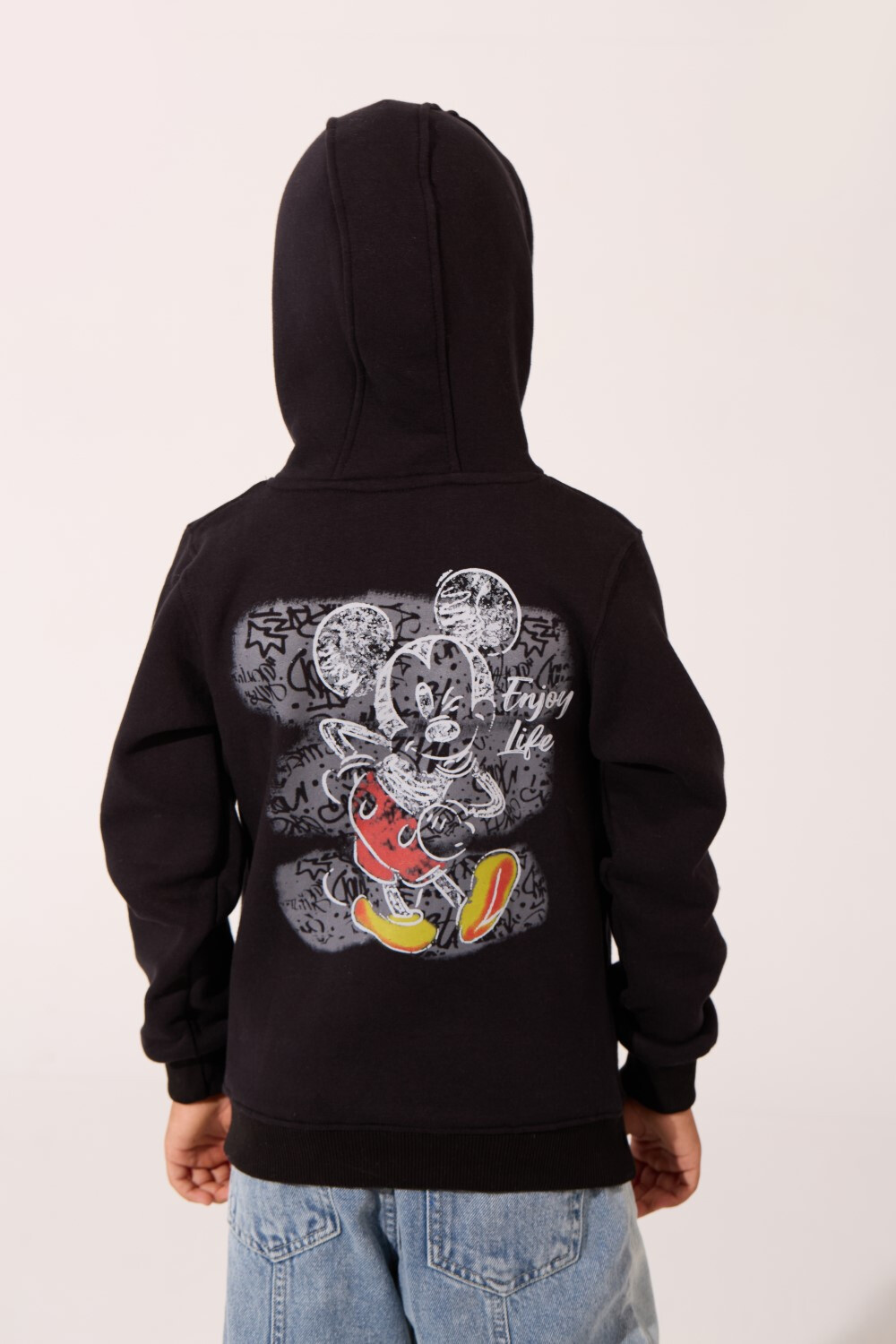Boy's Slim Fit Milton Mickey Mouse Print With Front And Back Hoodie Sweatshirt