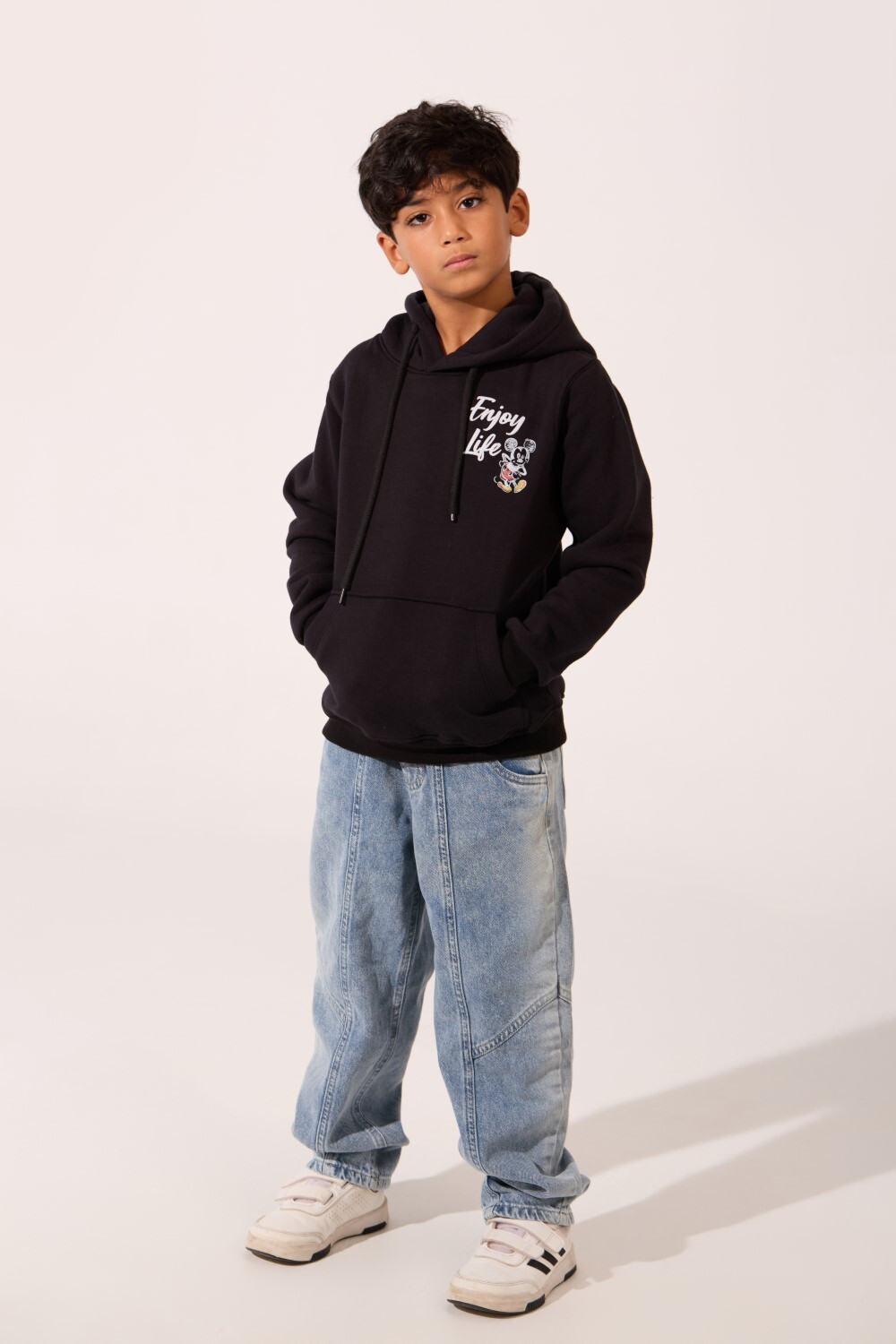Boy's Slim Fit Milton Mickey Mouse Print With Front And Back Hoodie Sweatshirt