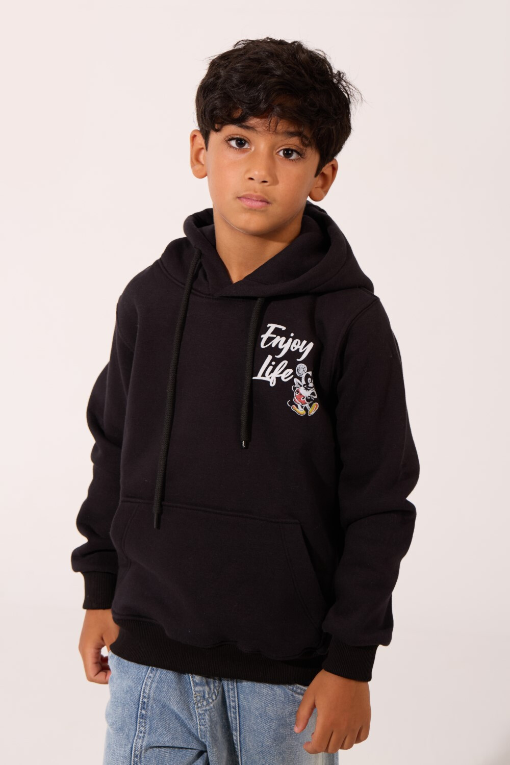 Boy's Slim Fit Milton Mickey Mouse Print With Front And Back Hoodie Sweatshirt