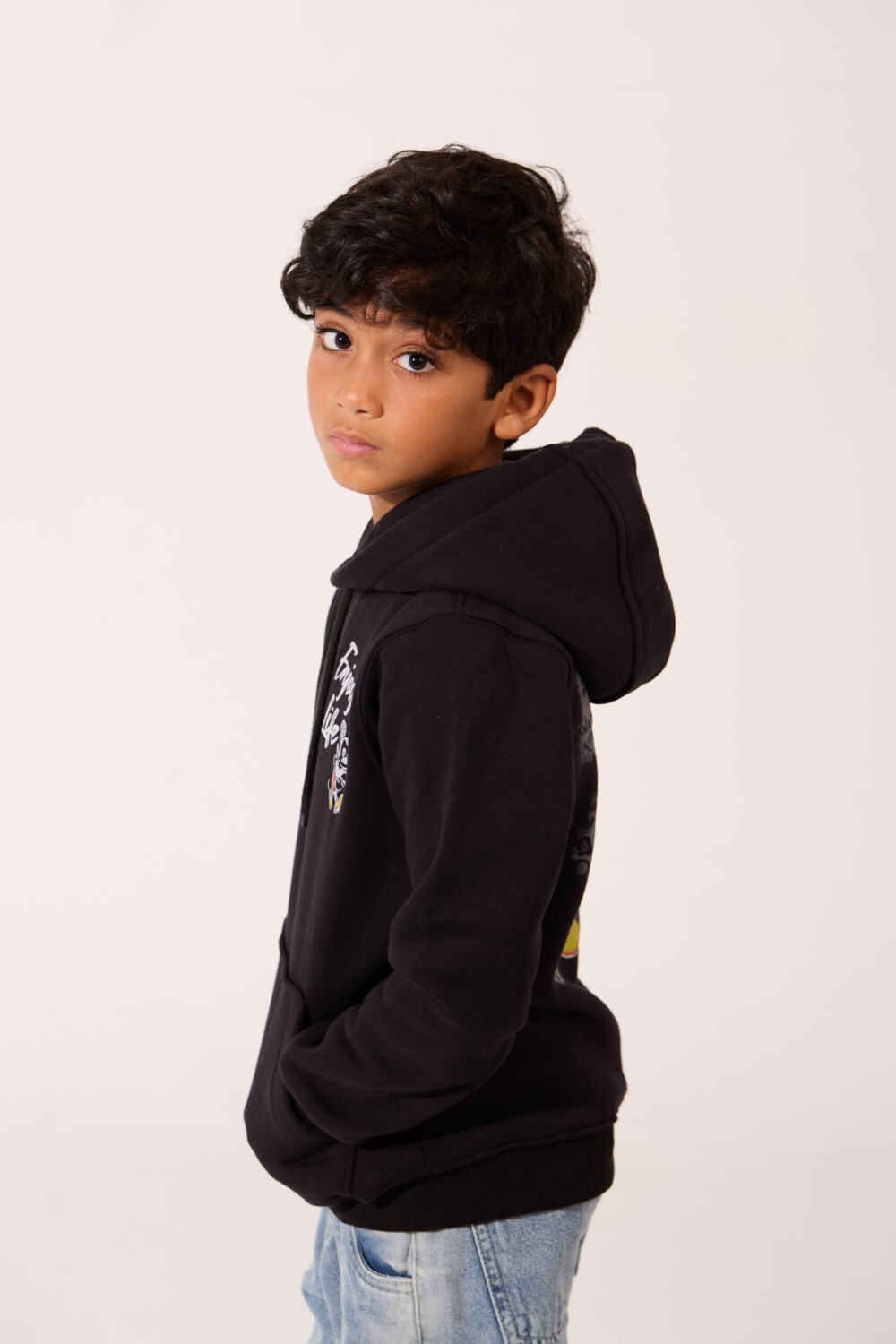 Boy's Slim Fit Milton Mickey Mouse Print With Front And Back Hoodie Sweatshirt