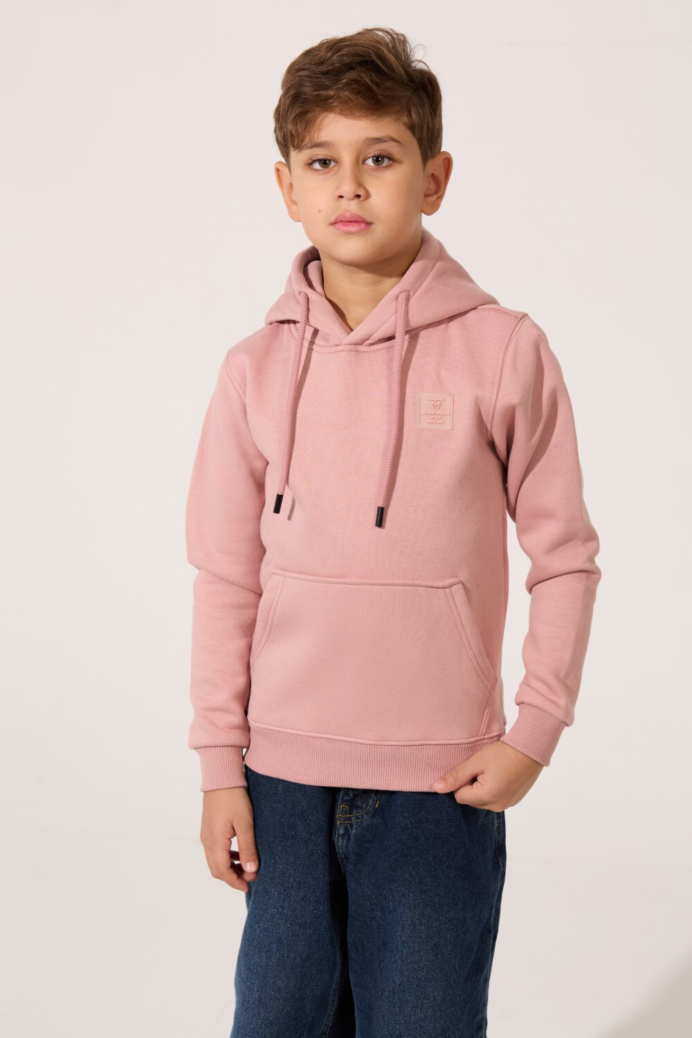 Boy's Tomato Basic Slim Fit Melton Sweatshirt With Front Pocket And Hood