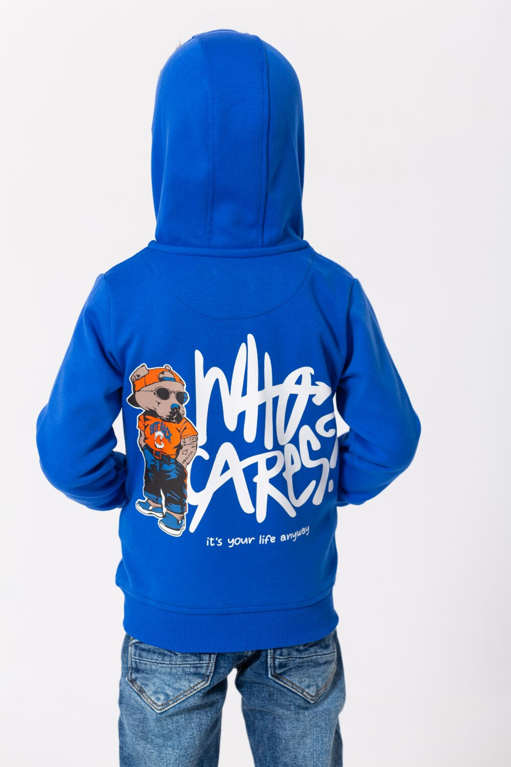 Boy's Padded Hooded Full Zipper Front & Back Print Sweatshirt