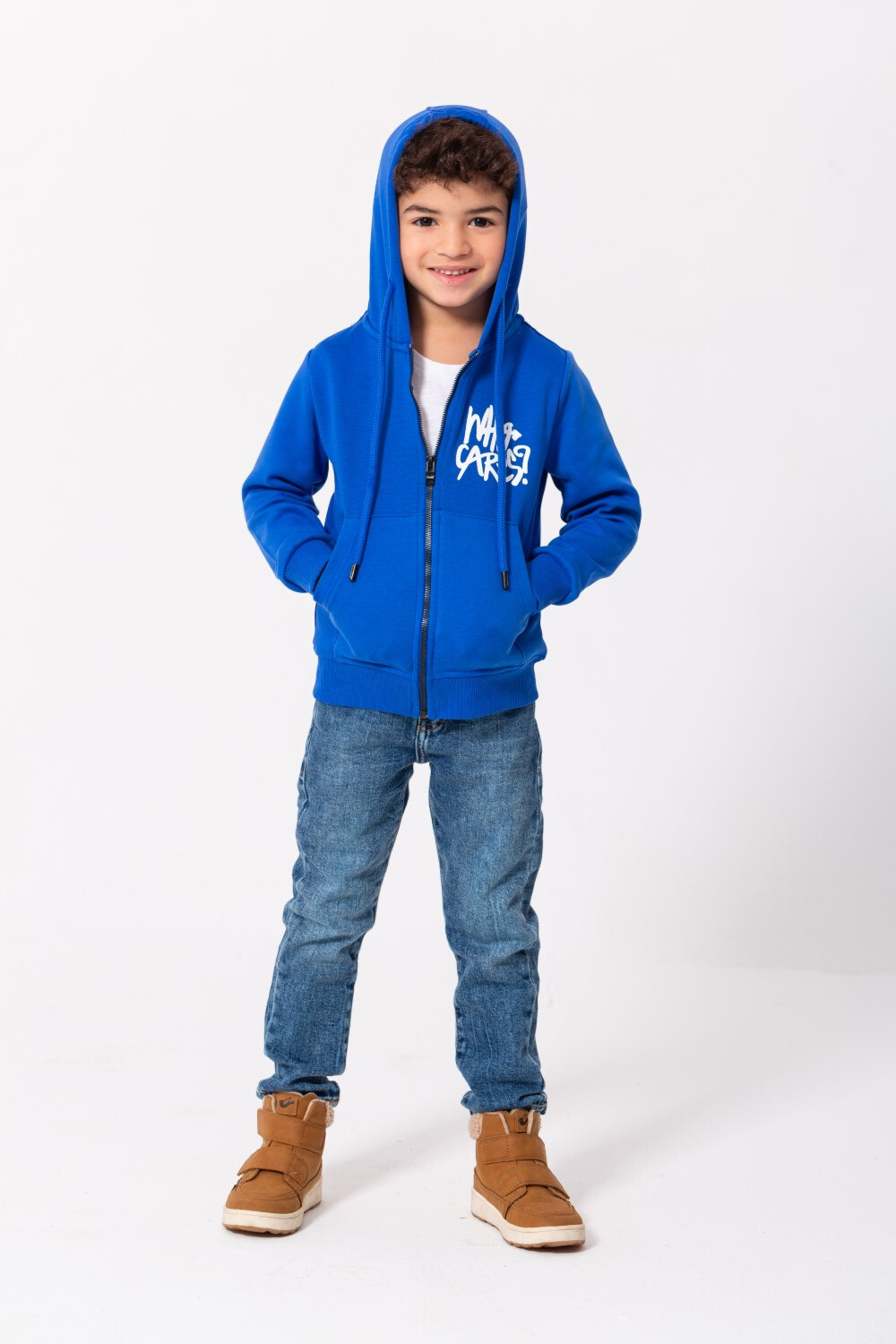 Boy's Padded Hooded Full Zipper Front & Back Print Sweatshirt