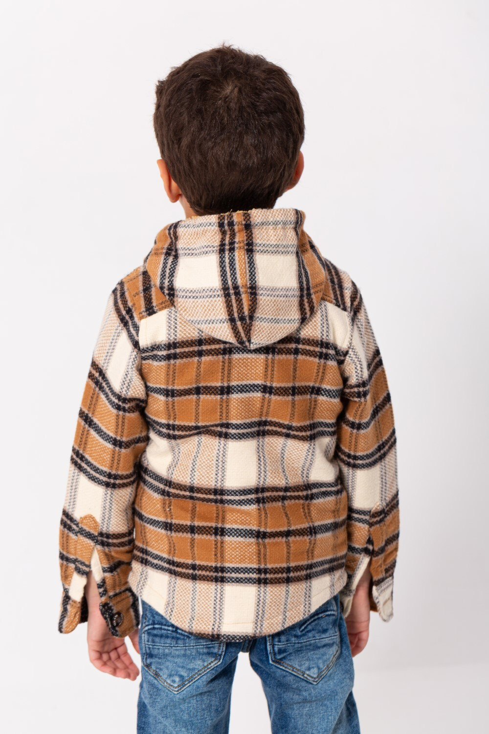 Boy's Checked Regular Fit Zipper Padded Soft Wool Side Pockets Shirt