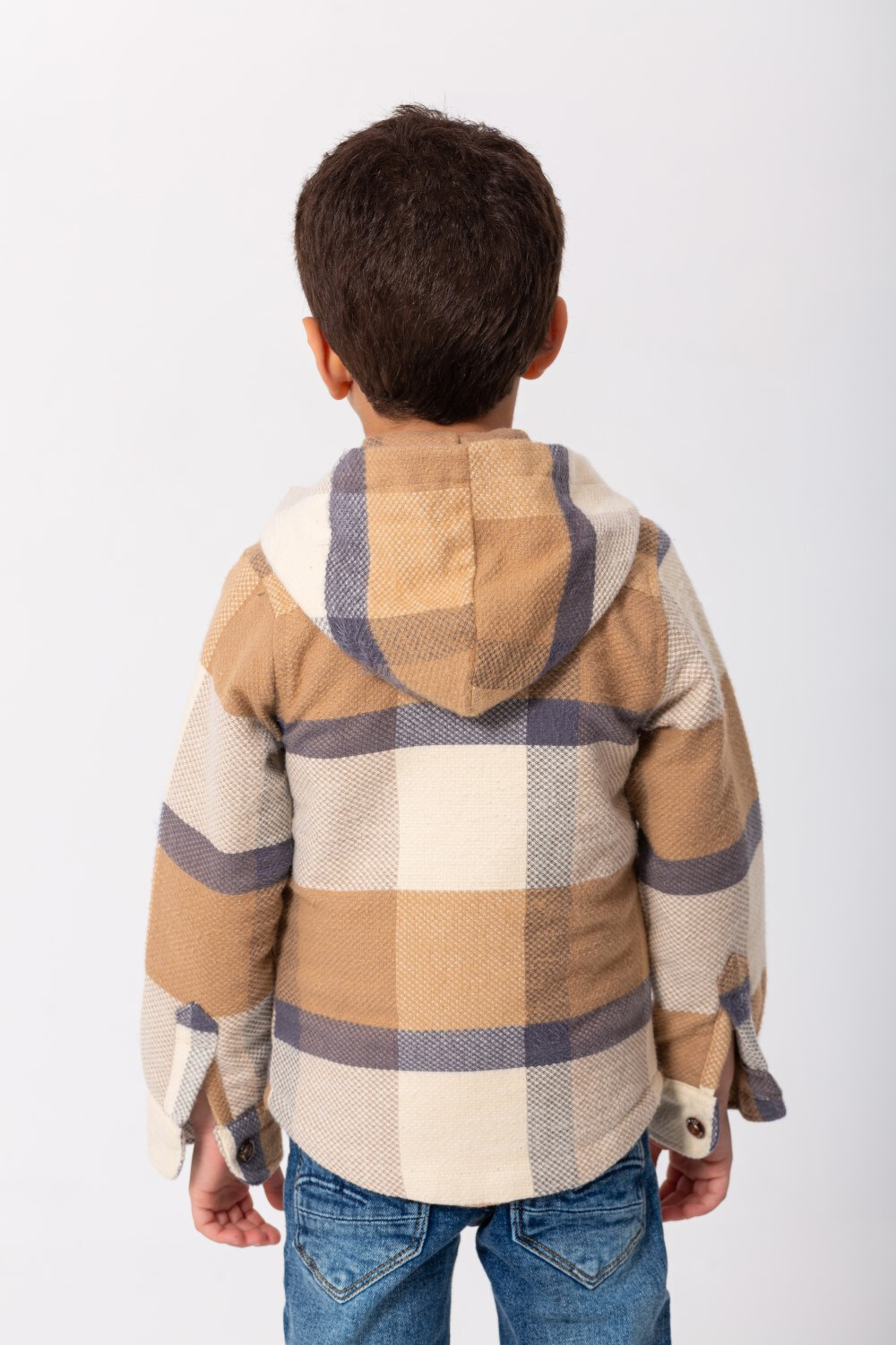 Boy's Checked Regular Fit Full Zipper Padded Soft Wool Side Pockets Shirt