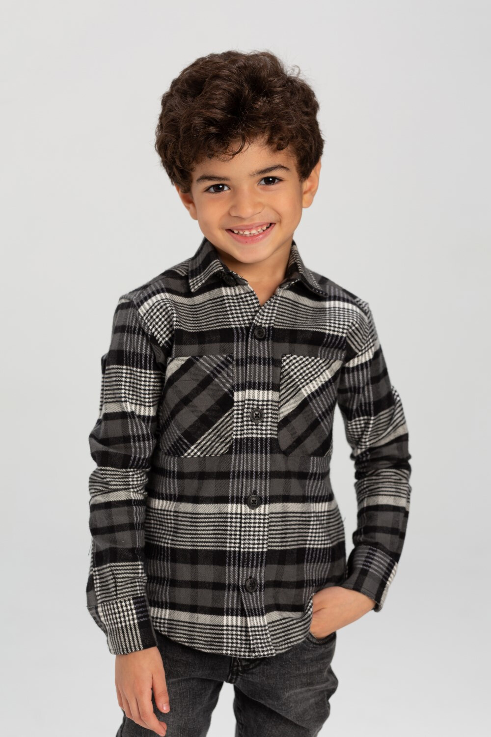 Boy's Checked Soft Wool Basic Style Shirt