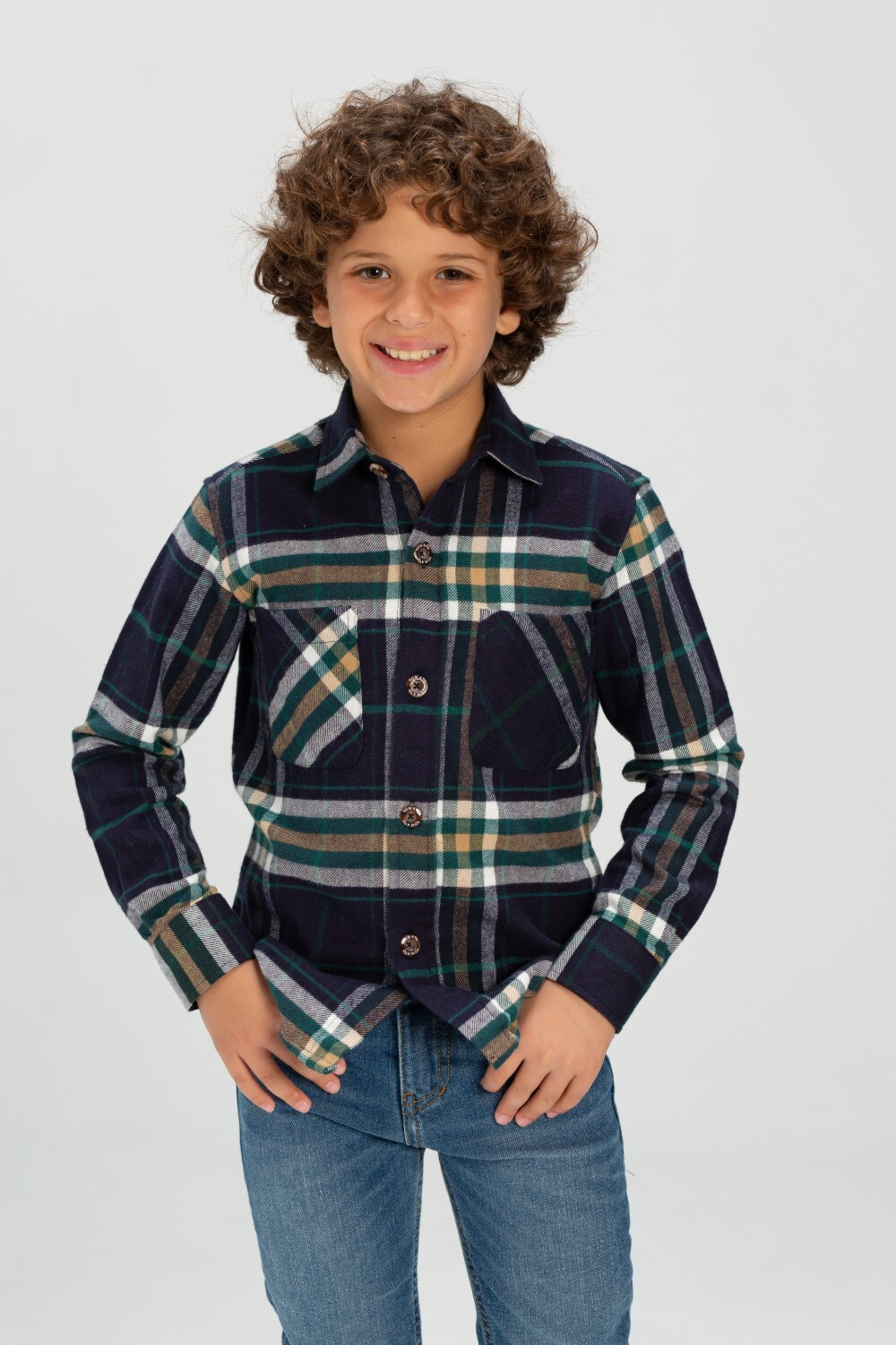 Boy's Checked Style Regular Fit Comfort Wool Shirt