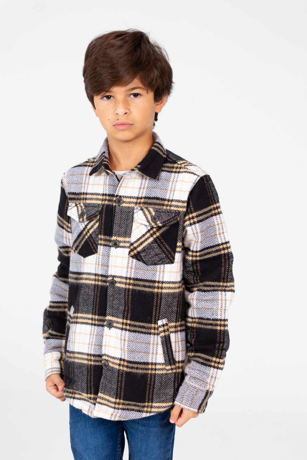 Boy's Checked Shirt With Front Pockets And Long Sleeves