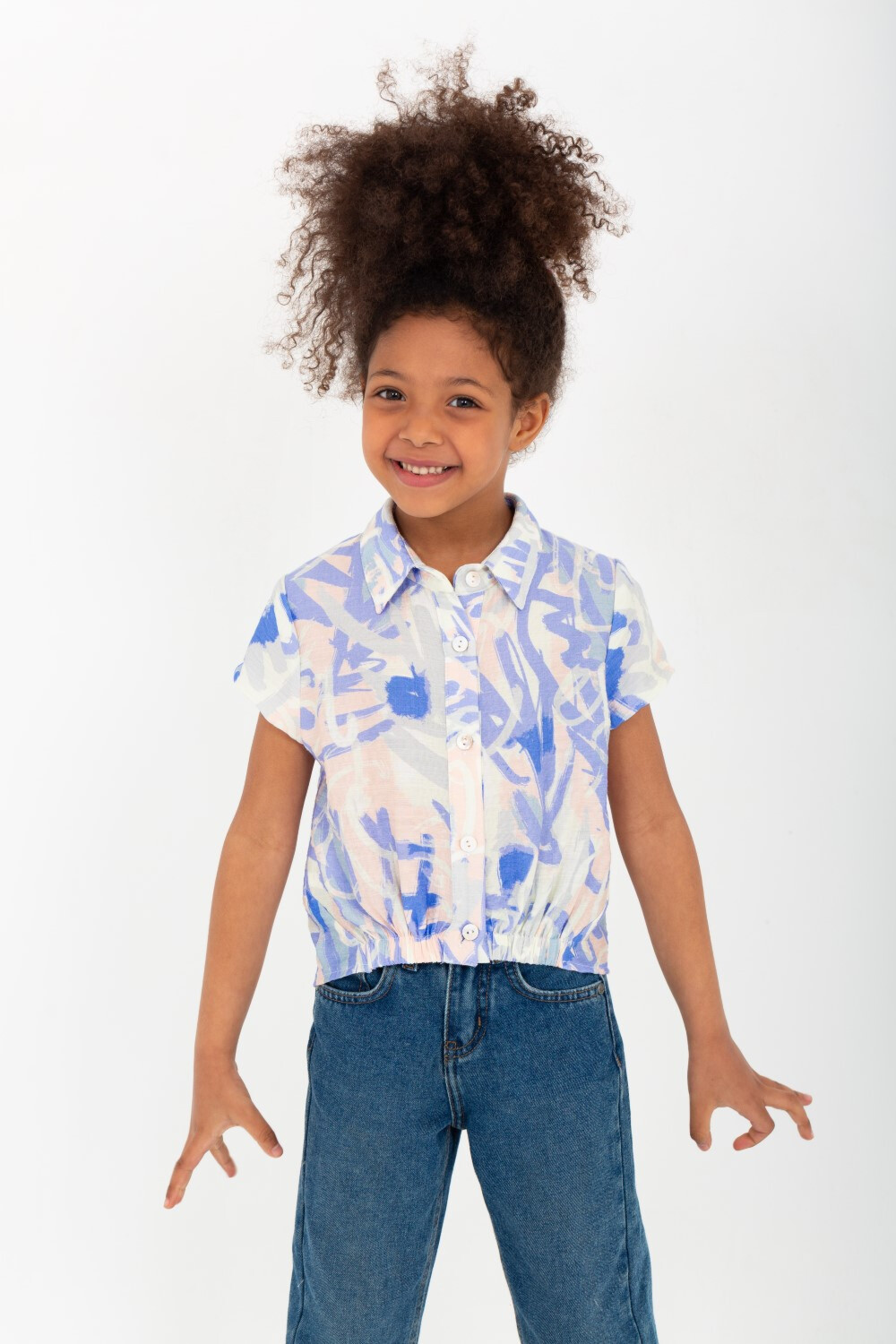 Girl's Floral Blous Half sleeves With Elastic Band In The Middle
