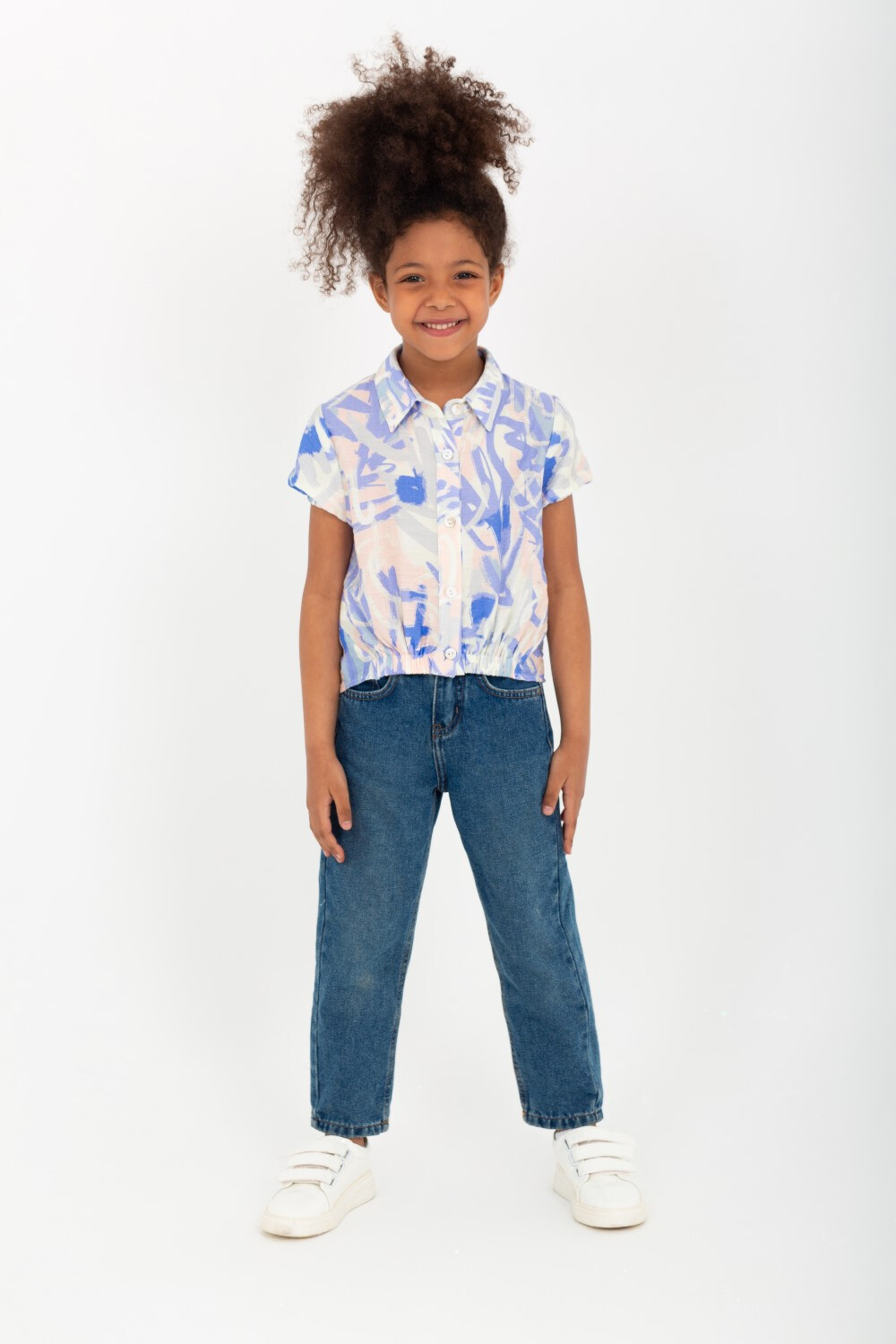 Girl's Floral Blous Half sleeves With Elastic Band In The Middle