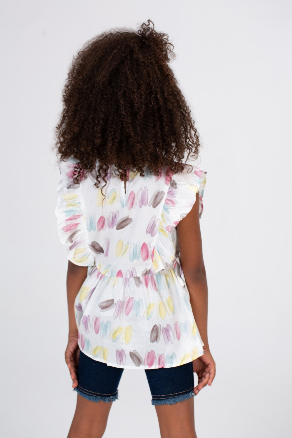 Girls Blouse With Ruffles And A Round Neck In Orange