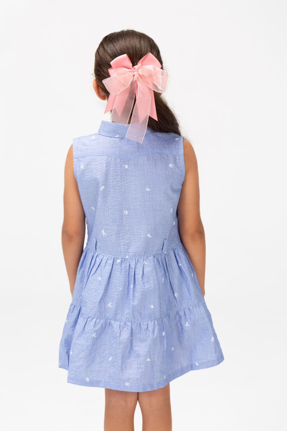 Girls Summer Floral Dress With Front Buttons In D-Blue