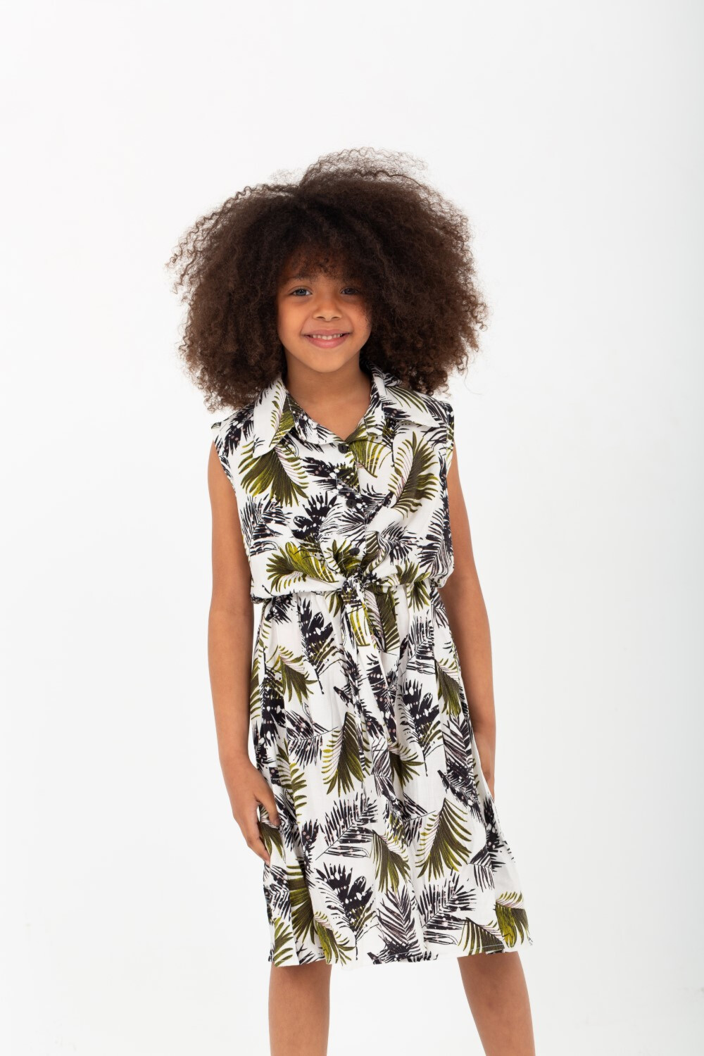 Girls Regular Fit Cut Floral Dress With Elastic Waist