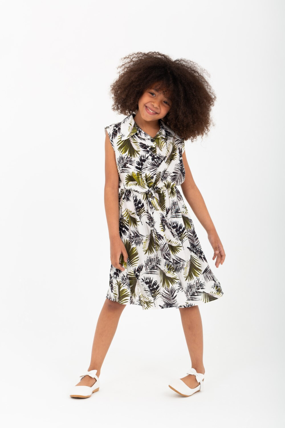 Girls Regular Fit Cut Floral Dress With Elastic Waist