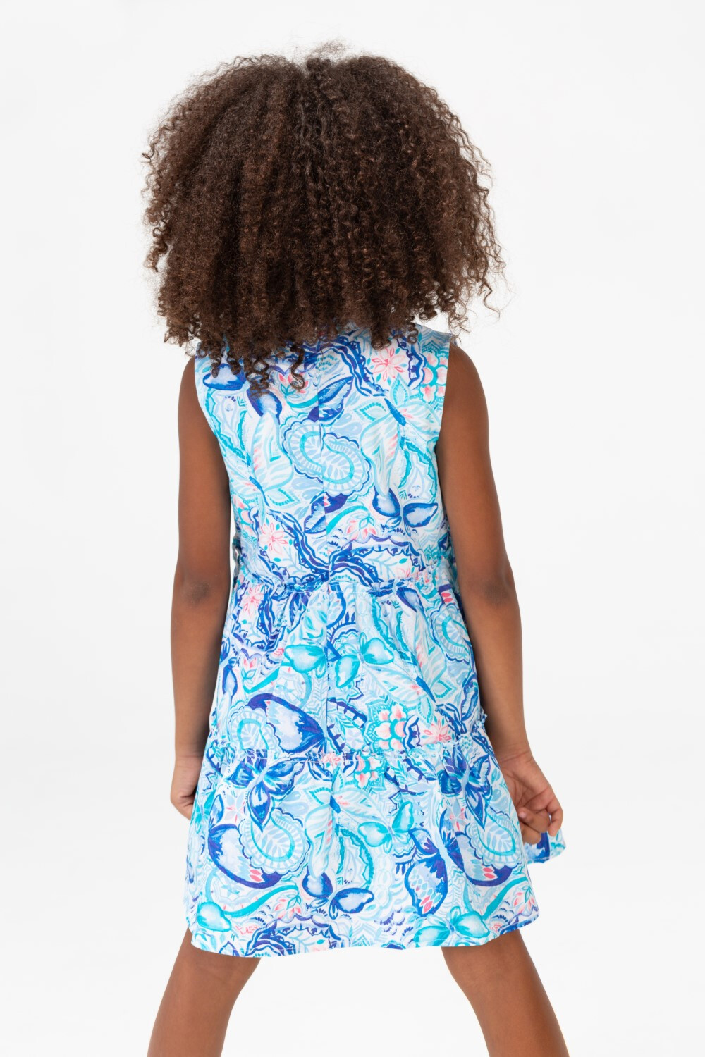 Girls Floral Cut Dress In Blue With Practical Material