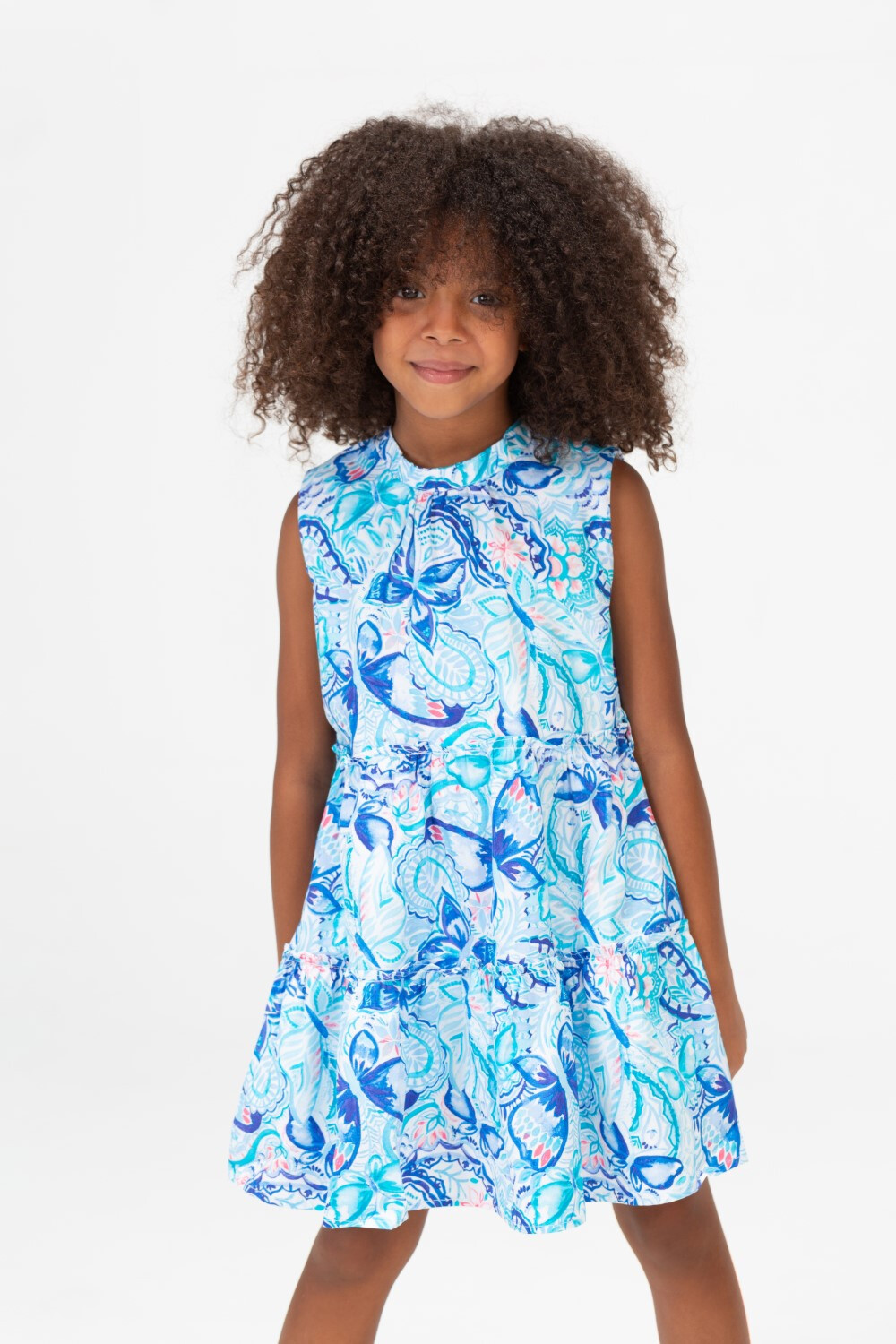 Girls Floral Cut Dress In Blue With Practical Material