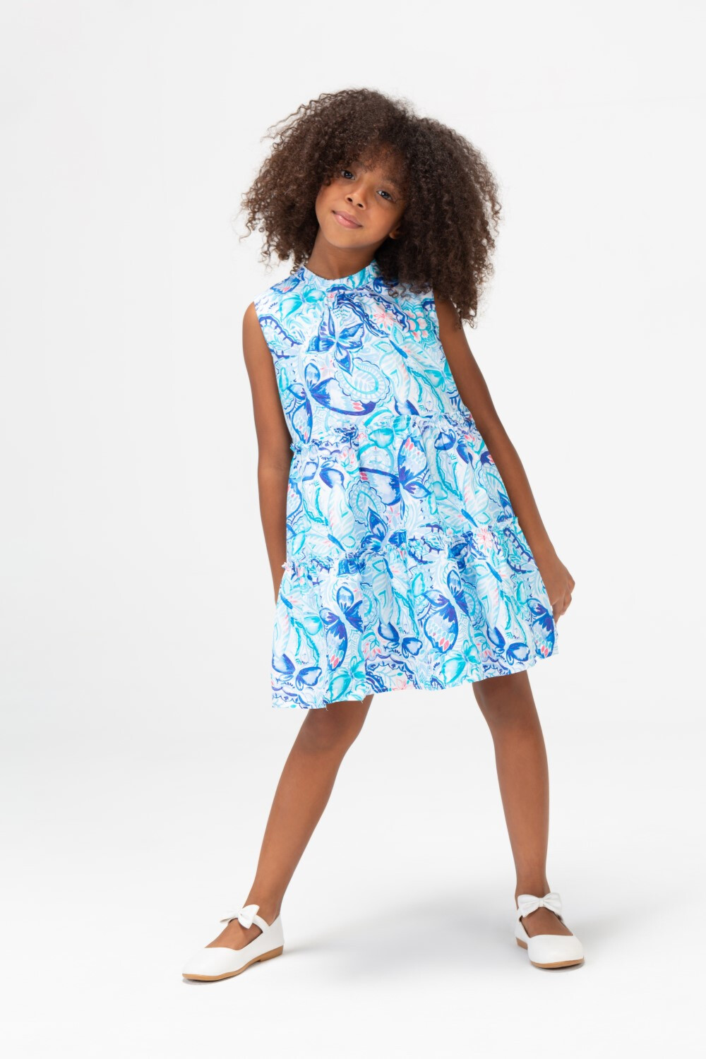 Girls Floral Cut Dress In Blue With Practical Material