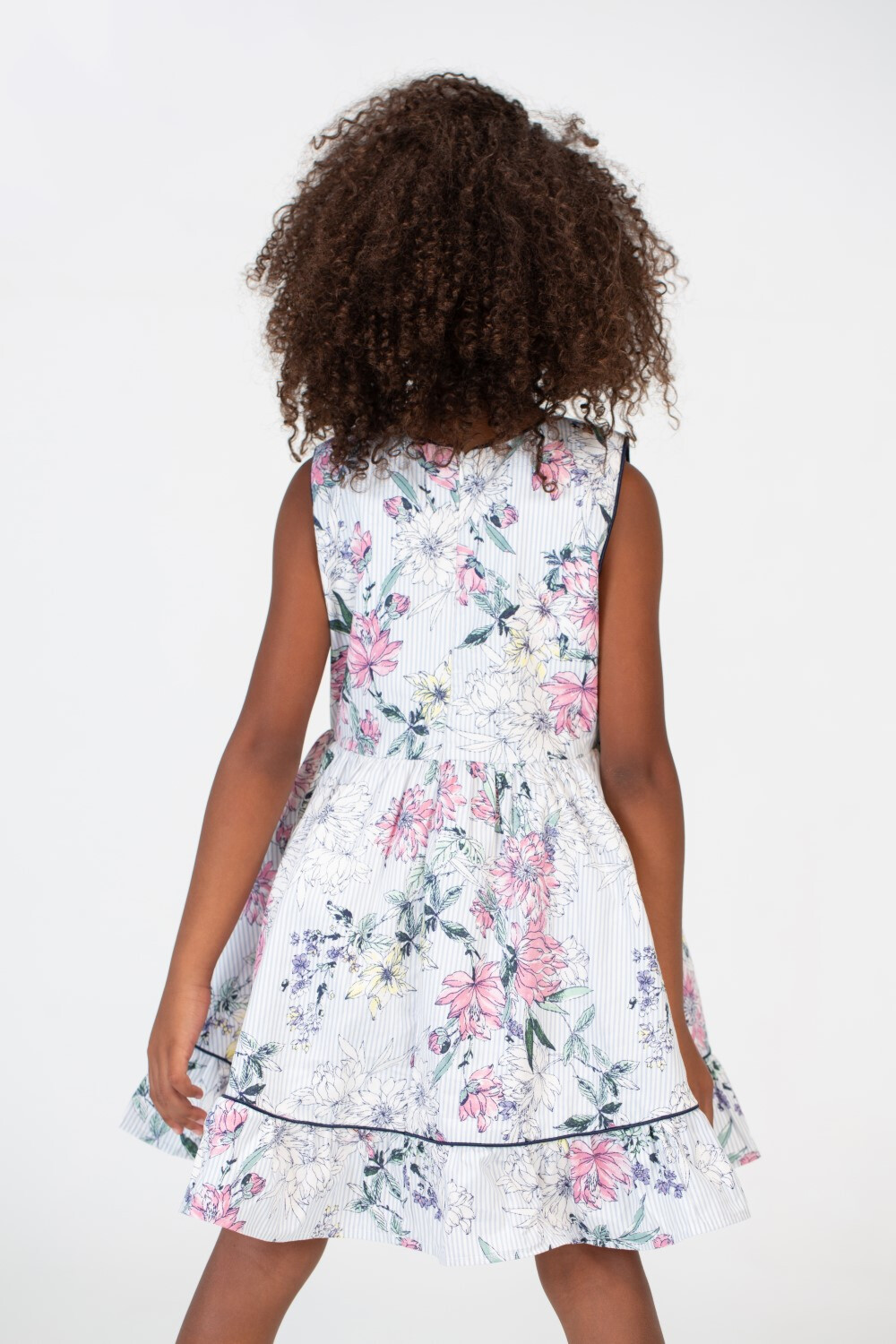 Girls Cut Floral Print Knee Length Fabric Dress In Light Blue