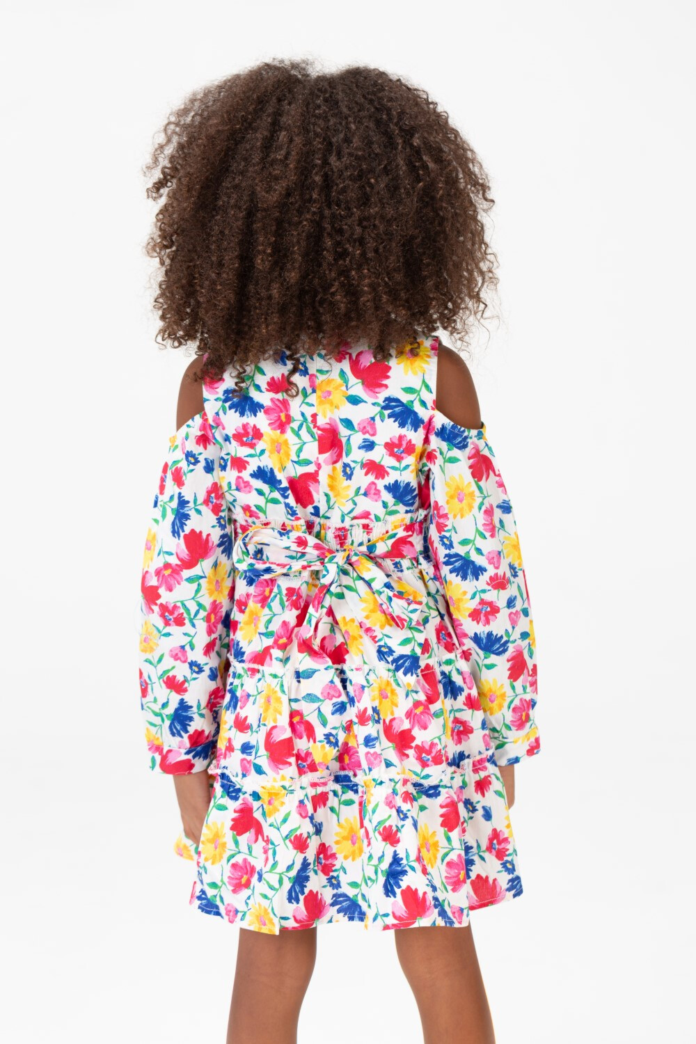 Girls Round Long Sleeved Floral Dress In Blue