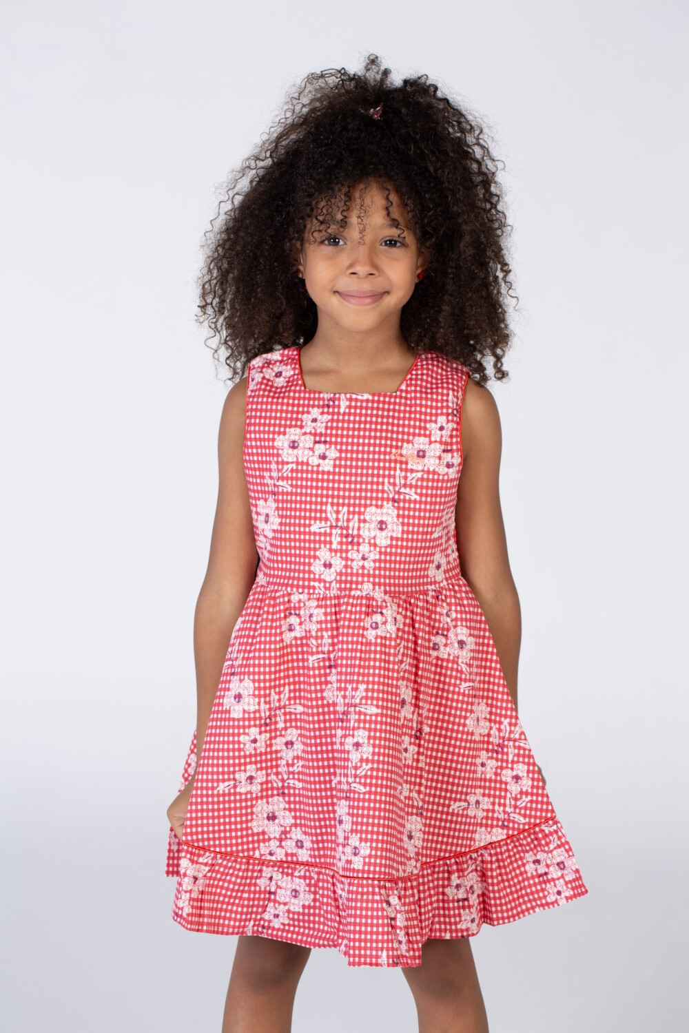 Girls Cut Floral Dress With A Trendy Cut And Comfortable Material In Red
