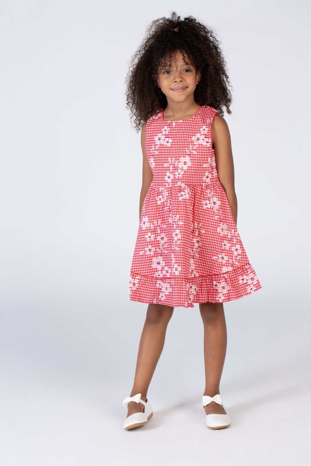 Girls Cut Floral Dress With A Trendy Cut And Comfortable Material In Red
