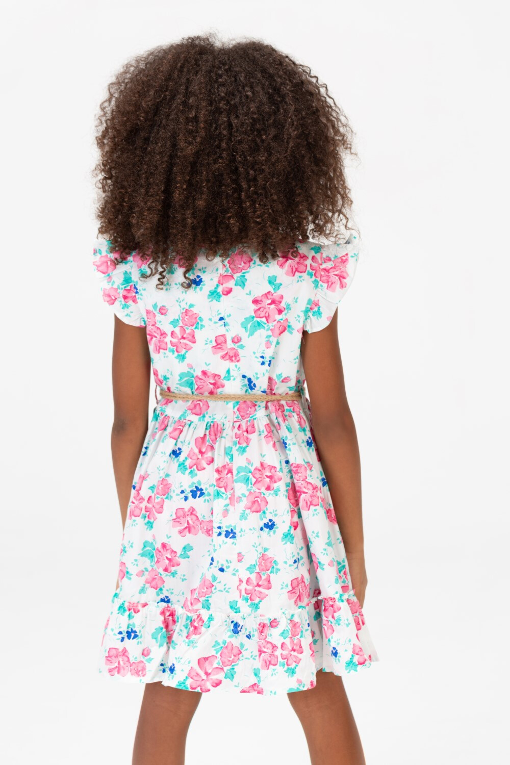 Girls Summer Floral Dress With Waist Belt In Pink