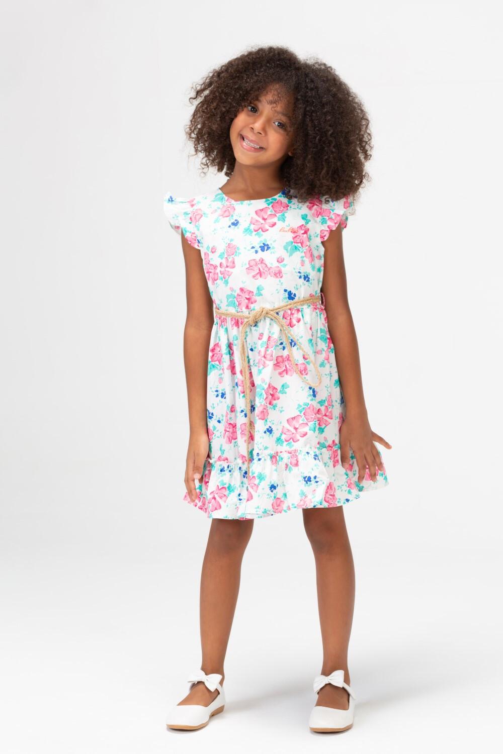 Girls Summer Floral Dress With Waist Belt In Pink