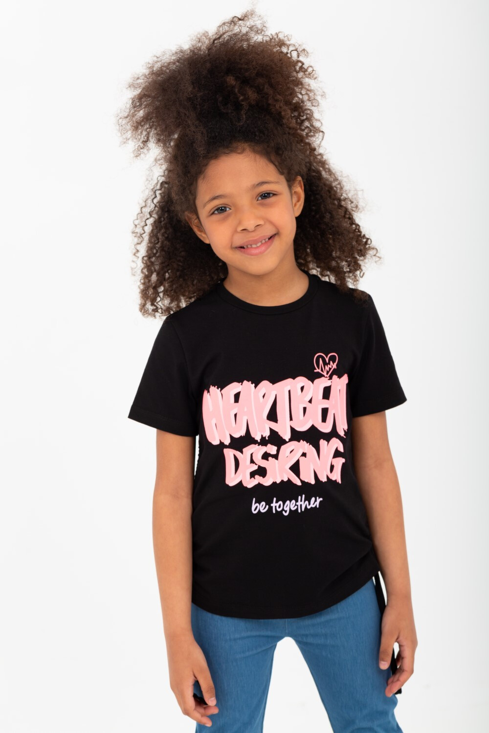 Girl's Short Sleeve Drawstring Round Neck Printed T Shirt