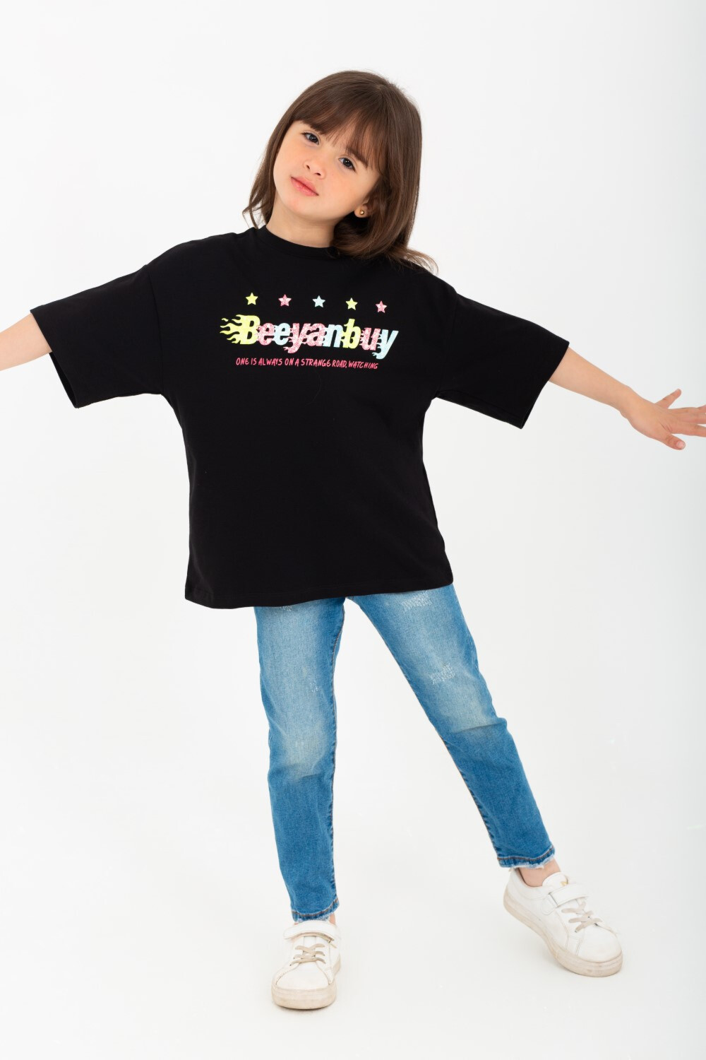 Girl's Summer Casual Front & Back Printed   Oversized T-Shirt