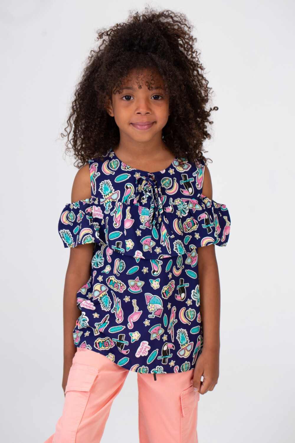 Girls Off Shoulders Blouse Printed In Navy Blue Tomato Stores