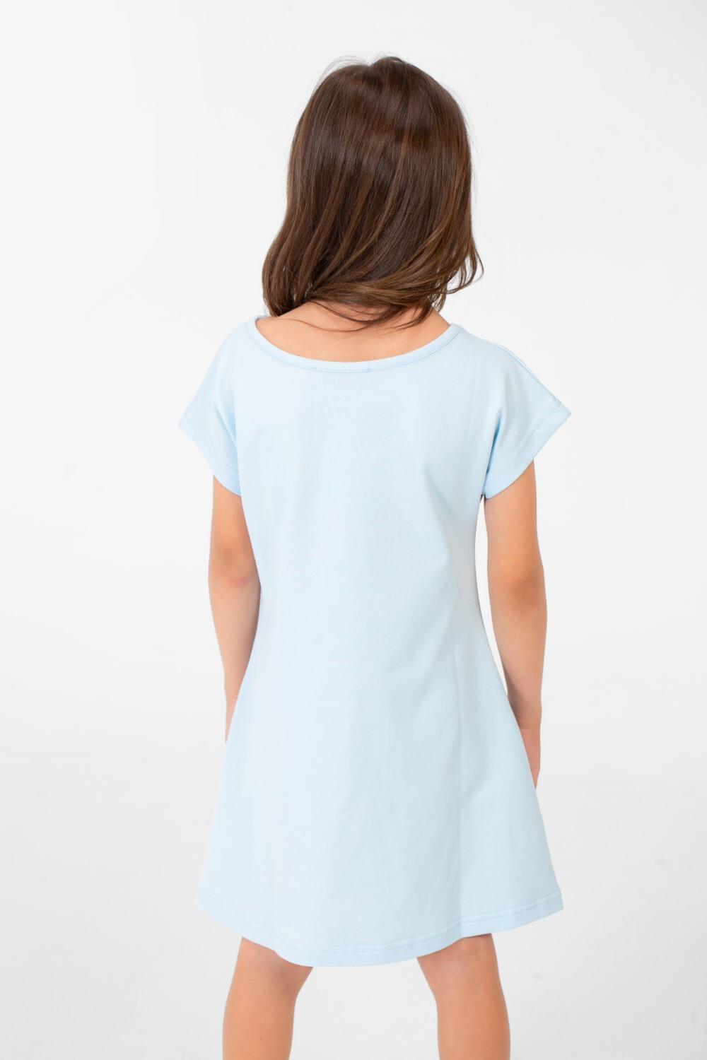Girl's Panda Print Front Pockets Round Neck Short Sleeves Dress