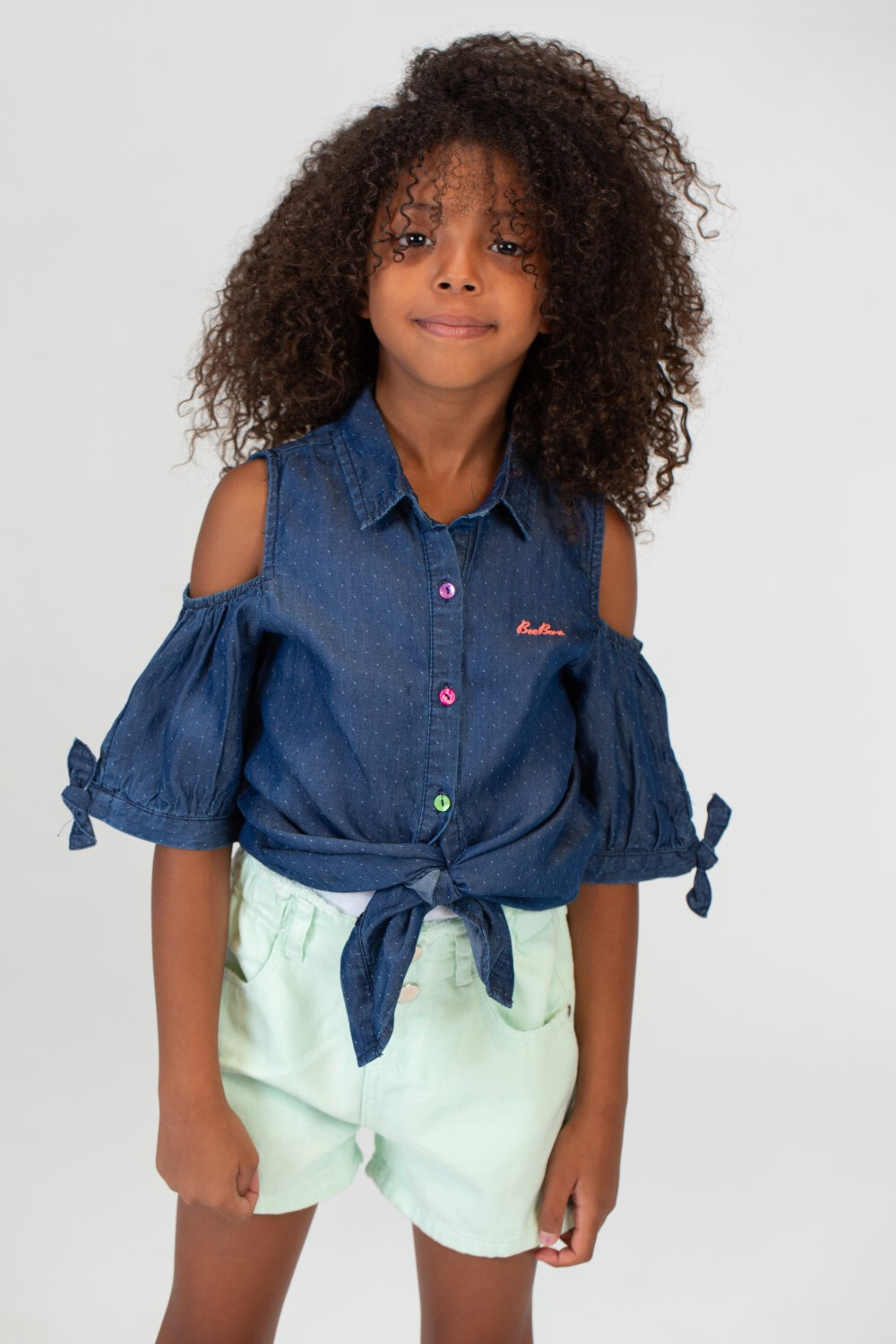 Girls Doted Knee Length Cotton Fabric Cut Blouse In D.blue Tomato Stores