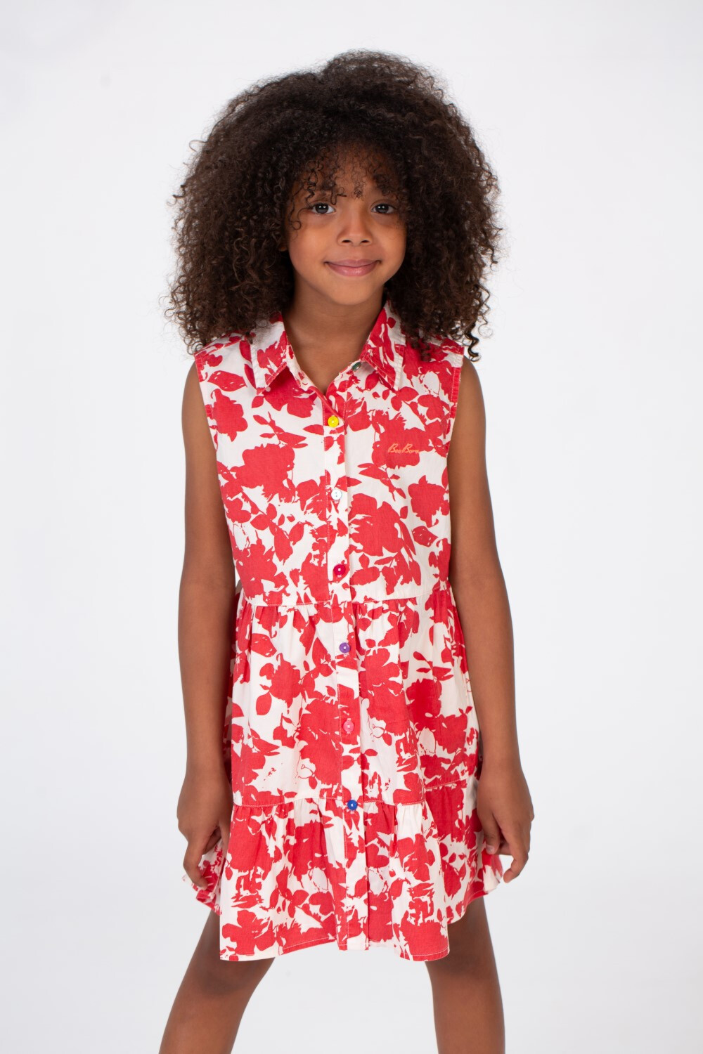 Girls Jacar Floral Cut Dress With Colorful Button Front