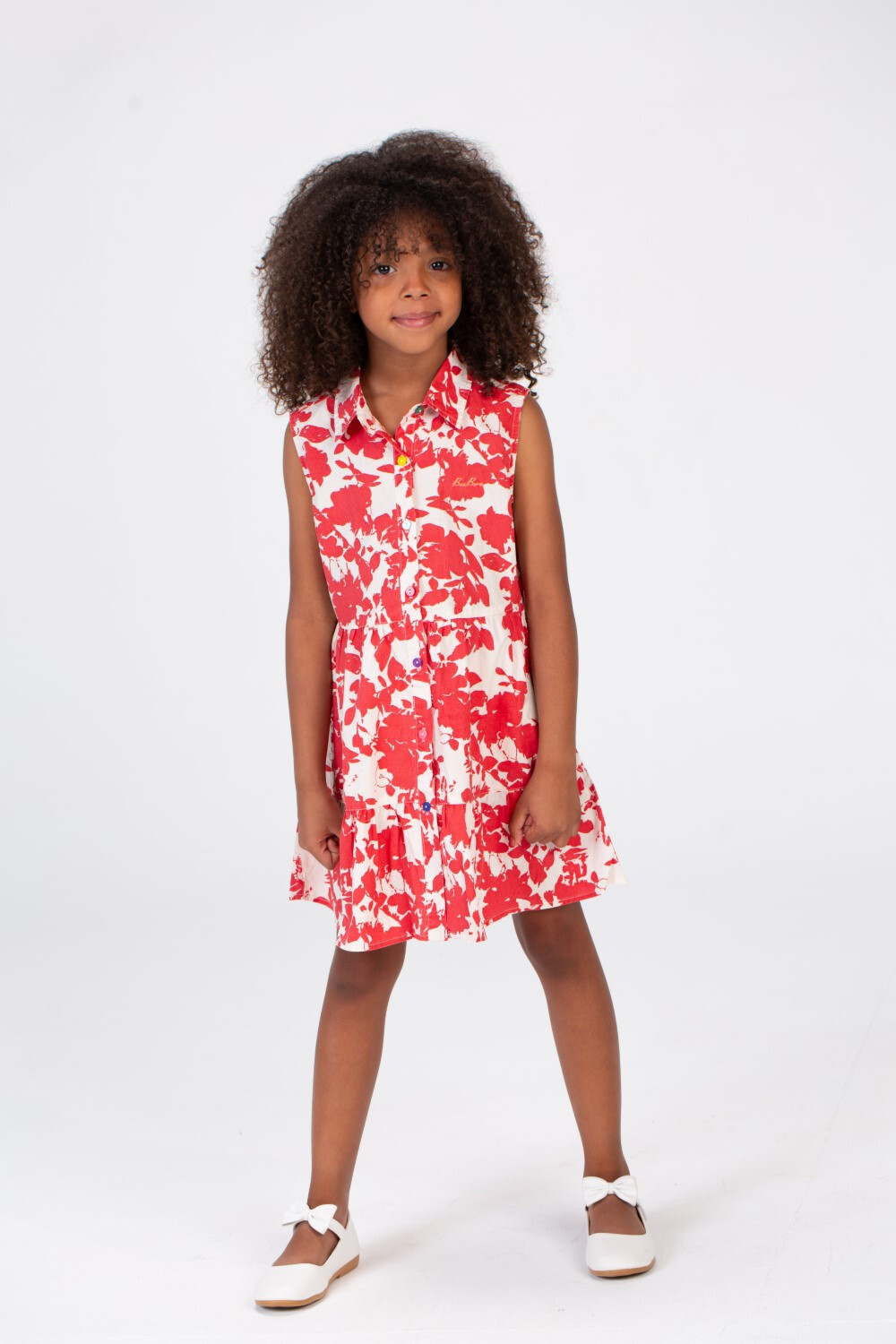 Girls Jacar Floral Cut Dress With Colorful Button Front