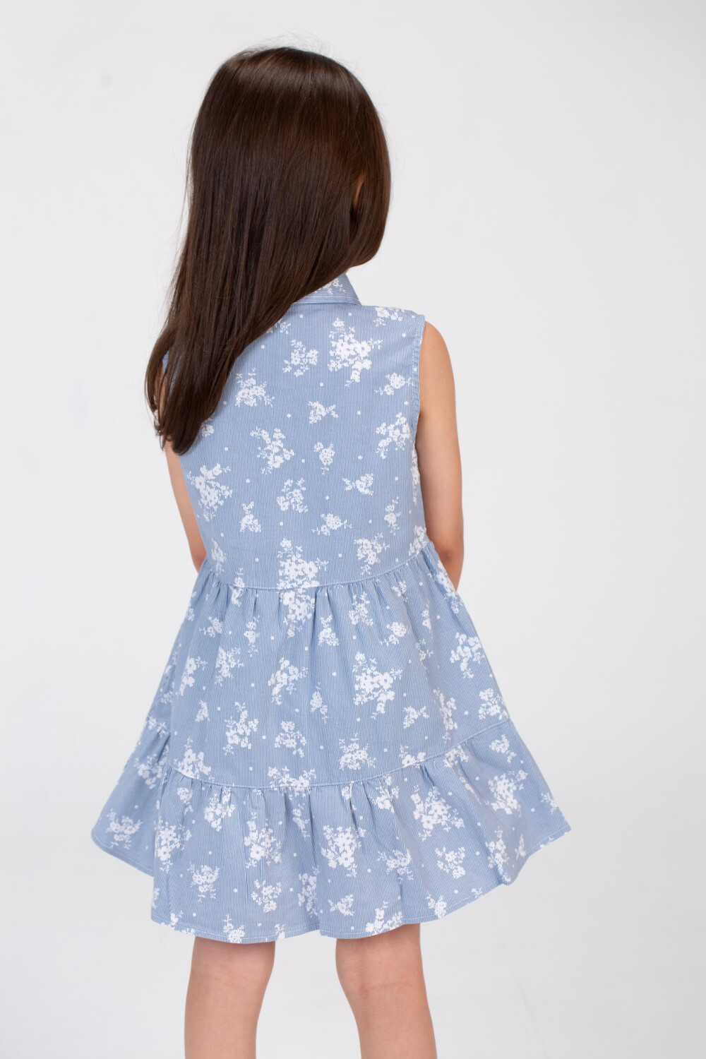 Girls Jacar Floral Cut Dress With Colorful Button Front And Collar