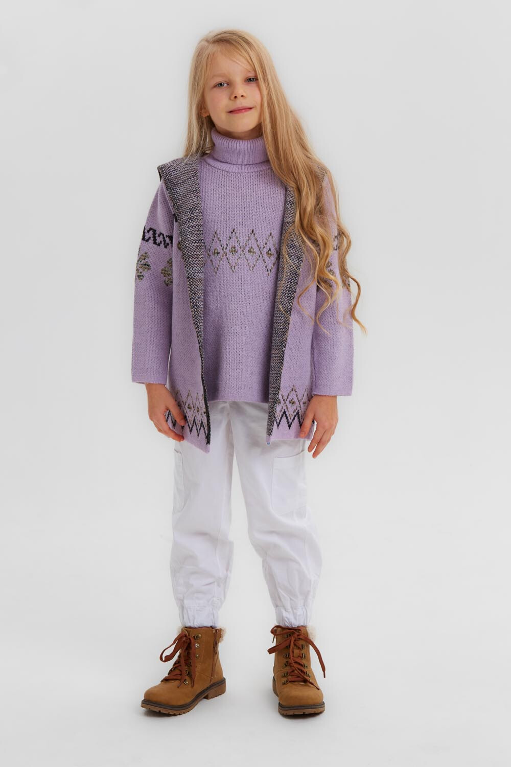 Girl's Long Sleeve Wool Regular Fit High Neck Outfit With under Shirt