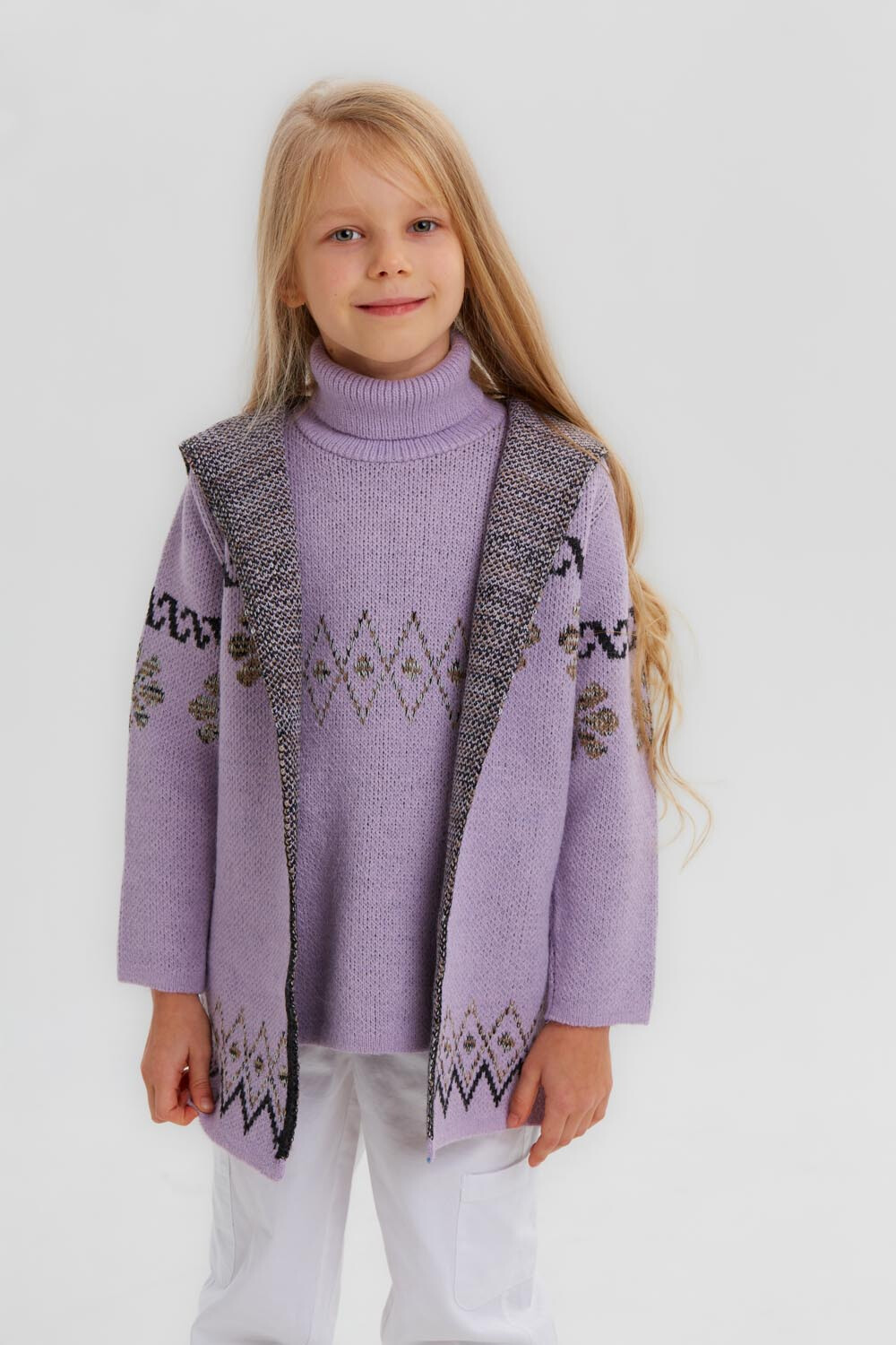 Girl's Long Sleeve Wool Regular Fit High Neck Outfit With under Shirt