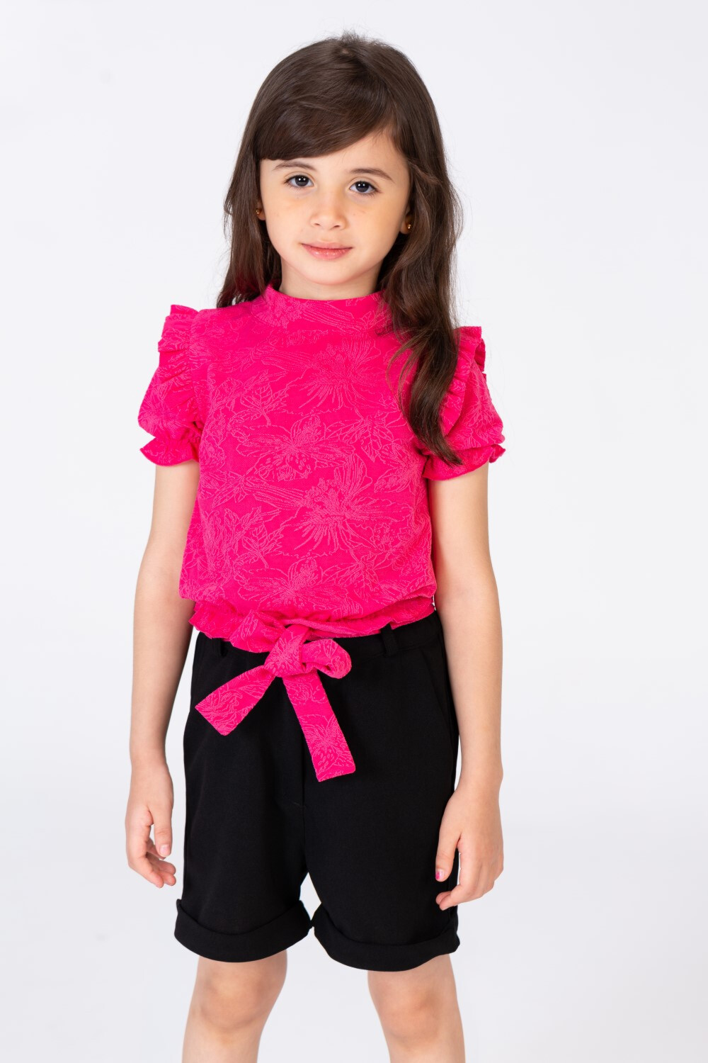 Girls Short And A Chic Blouse Outfit With A Unique Cut And Distinctive Details
