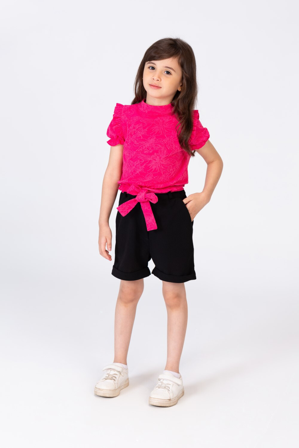 Girls Short And A Chic Blouse Outfit With A Unique Cut And Distinctive Details