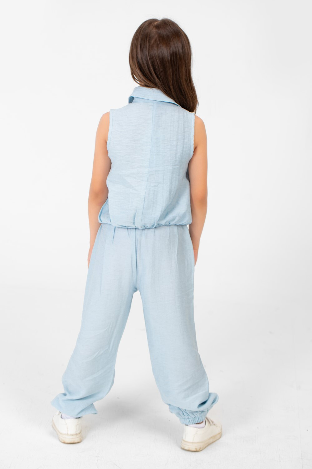 Girl's Printed Pockets Cut Blouse And Pants Outfit Practical And Comfortable