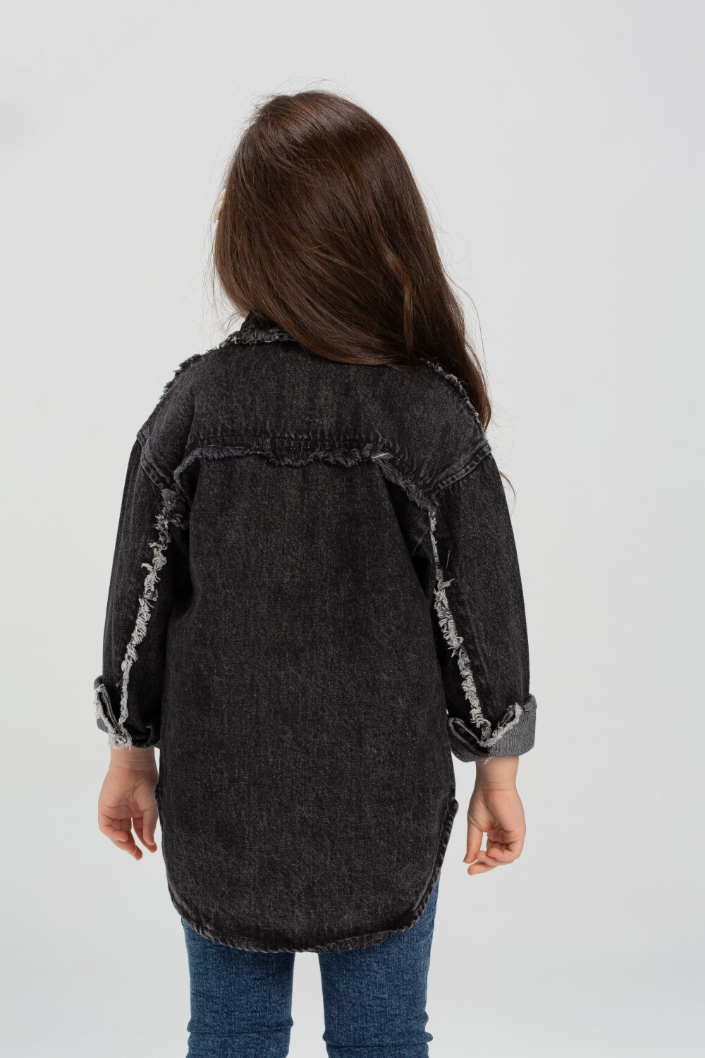 Girl's Denim Front Printed Unique Details Long Sleeves Shirt