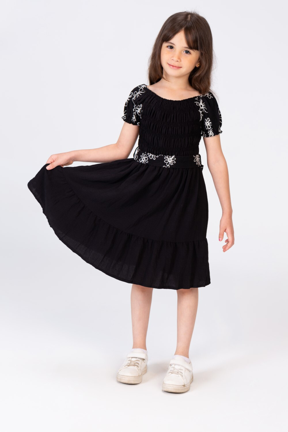 Girls Dress With A Floral Print And A Belt Made Of Comfortable And Practical Summer Material