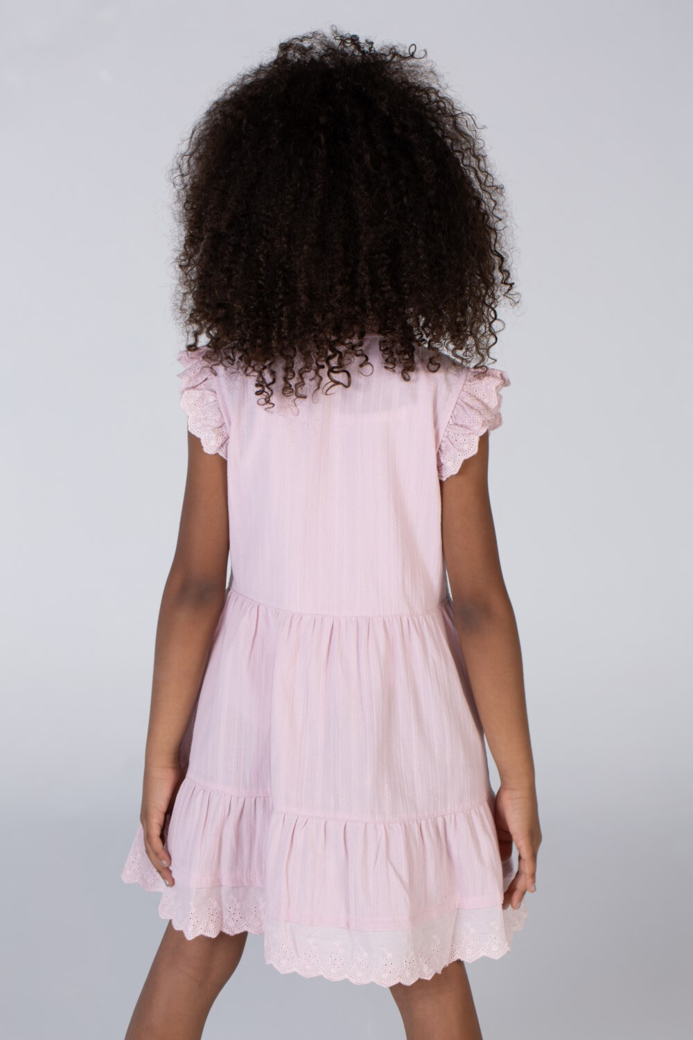 Girls Basic Dress With Ruffles And Colorful Buttons On The Front