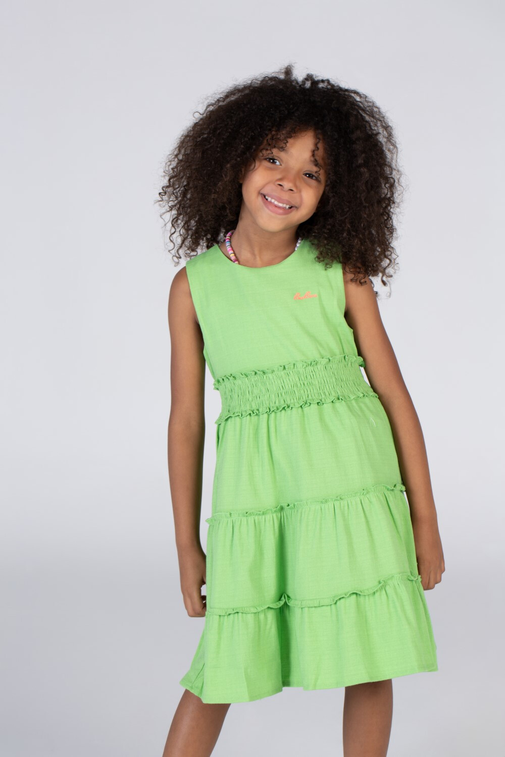 Girls Basic Green Cut Dress With A Belt At The Back
