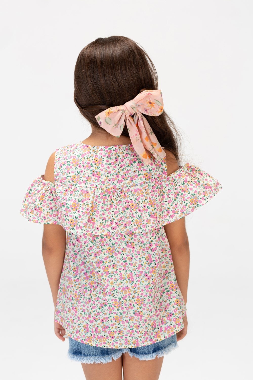 Girls Half Sleeved Off Shoulder Blouse Printed With Flowers Rose